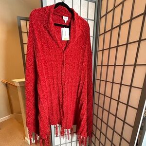 NWT LuLaRoe Mimi Cozy Red Chenille Mimi Button-Up Sweater Wrap